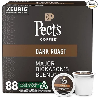 Peet's Coffee Major Dickason's Blend Coffee K-Cup Pods, Dark Roast, 88/ct