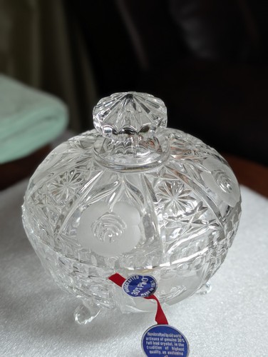 Leonard Vintage 30% Full Lead Handcrafted Crystal Lidded Candy Dish Italy - Picture 7 of 21
