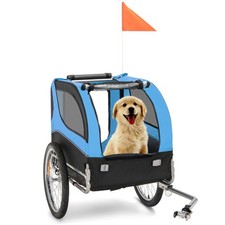 Foldable Pet Cart Dog Bike Trailer w/ 3 Entrances for Travel Blue