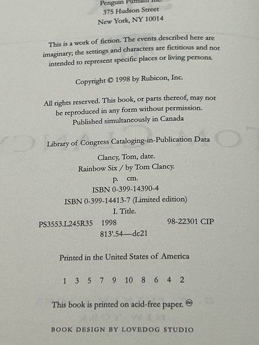 Rainbow Six by Tom Clancy SIGNED 1st ed/1st ptg (1998) hardcover No COA - Picture 4 of 11