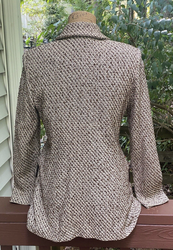 Atemberaubend! St. John 1.695 $ dunkelbrauner & elfenbeinfarbener Strickblazer mit Lederbesatz - Größe 4 - Bild 5 von 11
