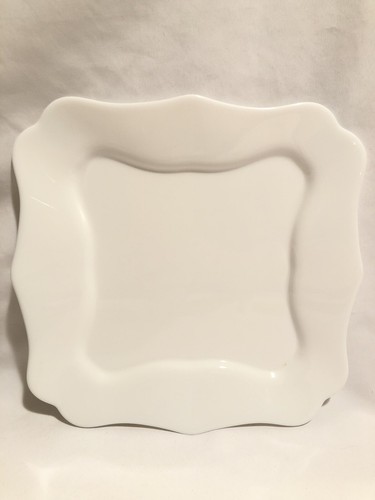 Thin White Opal Glass-Scalloped/Square 8” Salad Plate Set (Qty.3) - Picture 2 of 9