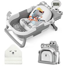 MoreFeel Collapsible Baby Bathtub for Newborn with Thermometer  1 Hooded Tow...