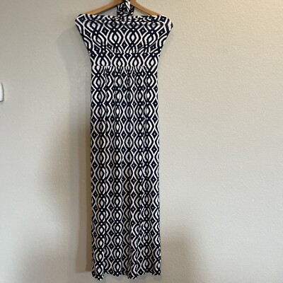 Vineyard Vines Halter Maxi Dress Blue White Geometric Design Women's Sz XS