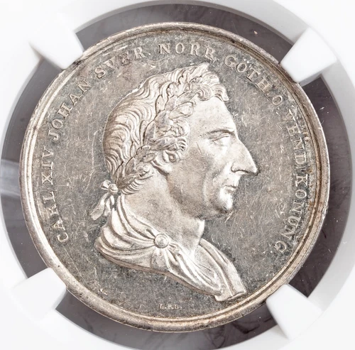1844, Sweden, Charles XIV. Silver 4 Mark (1/3 Riksdaler) Coin. Pop 2/1 NGC MS62!