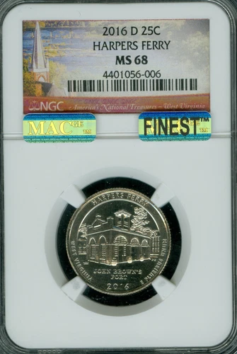 2016 D HARPERS FERRY QUARTER NGC MS68 PQ MAC FINEST GRADE MAC SPOTLESS 006 . 