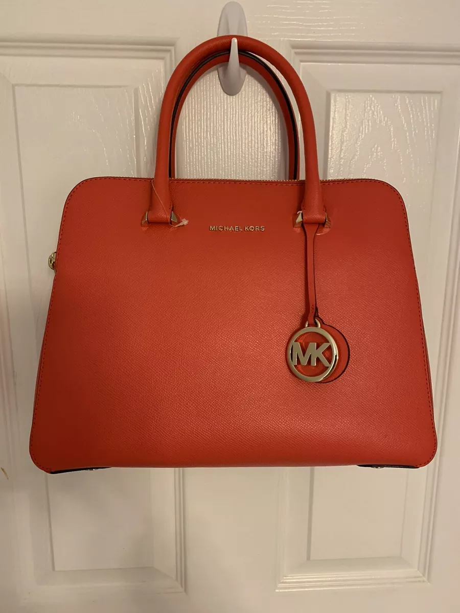 Michael Kors Houston Double Zip Crossgrain Leather Satchel NWT 298 Coral