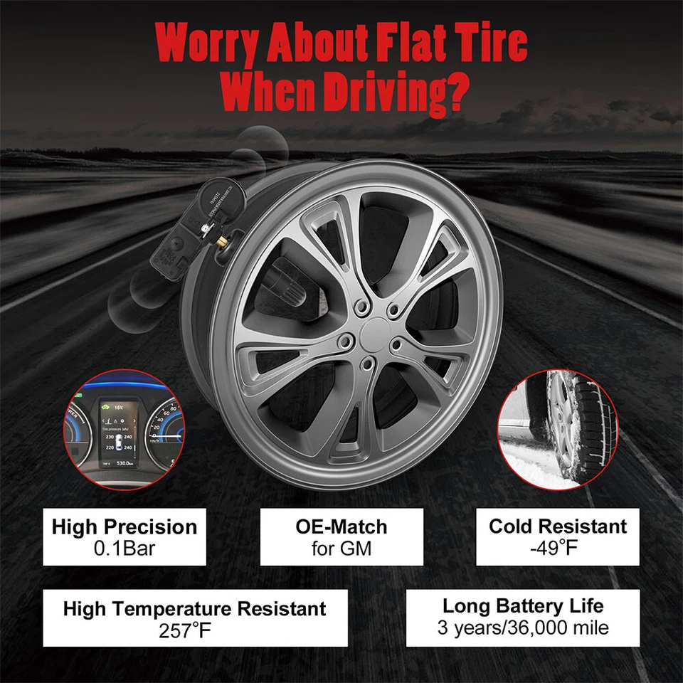 4pcs Pre-Programmed TPMS Tire Pressure Monitoring Sensor For Chevy GMC Buick Foto 4 de 4