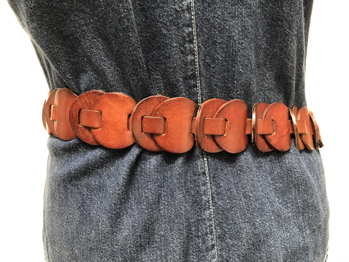 BoHo HIPPIE CHIC Brown Hand Finished Leather Belt 34 M Two Toned Tooled Leather Belt – Country Hippie Apparel main image 4