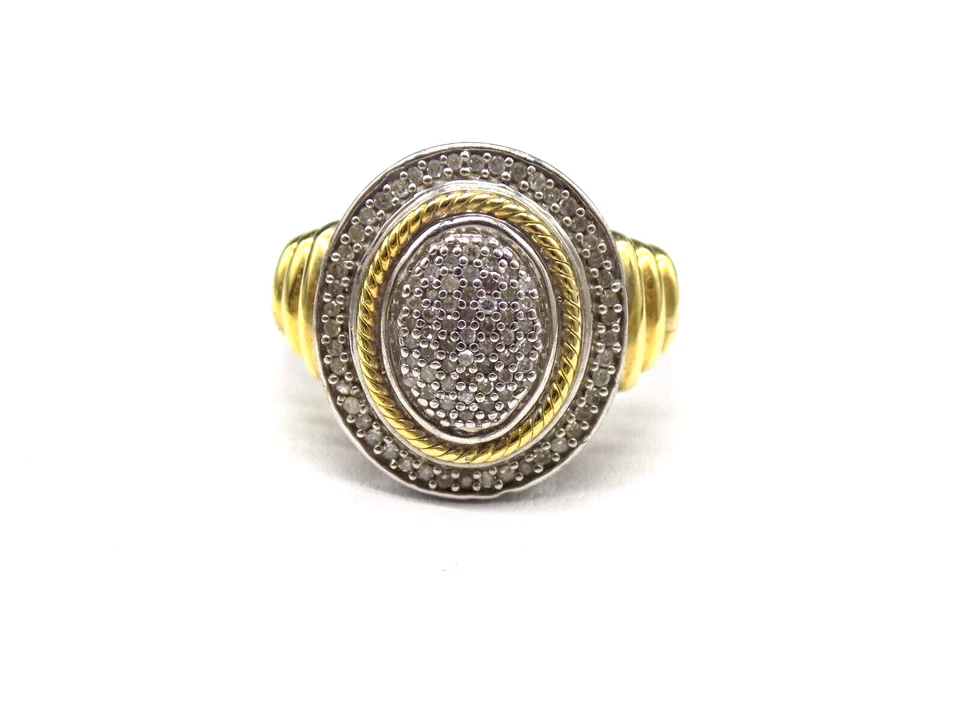 Anillo pavé de diamantes blancos JWBR tamaño 7 plata de ley 925 y oro vermeil .25 tcw Foto 4 de 4