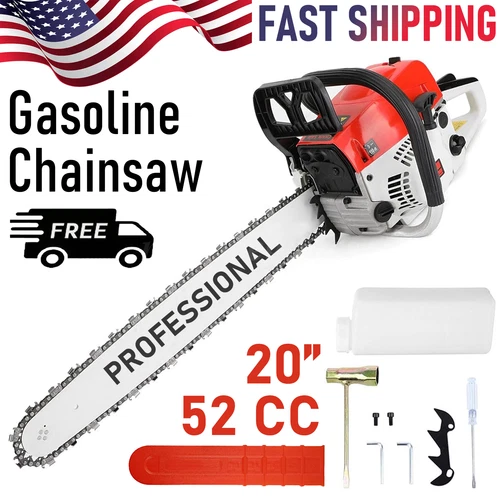 52CC 20" Gasoline Powered Chainsaw Wood Cutting Engine Gas Crankcase Chain Saw