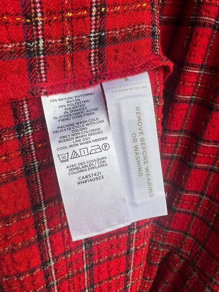 LOFT Long Sleeve Gold Shimmer Ruffle Plaid Dress Women's Size XL - Image 4 of 4