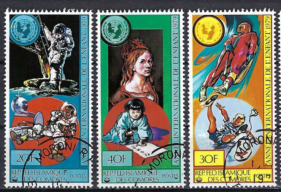 Comoras 1979 6v. CTO NH Año Internacional del Niño Pinturas Espaciales Tren Deportivo Foto 2 de 3