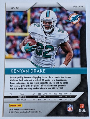 2018 Panini Prizm Kenyan Drake WHITE SPARKLE SSP #84 Dolphins