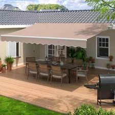 Patio Awning Manual Retractable Sun Shade Canopy Outdoor Deck Shelter 3 Size