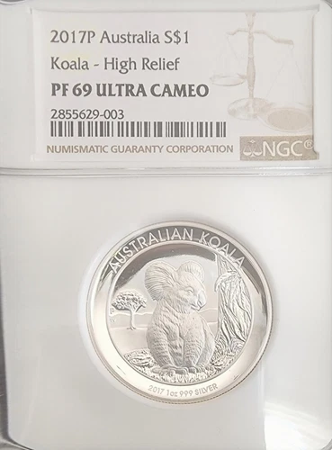 Australia Koala Silver 1 oz NGC Certified- 2017P PF69 High Relief Ultra Cameo
