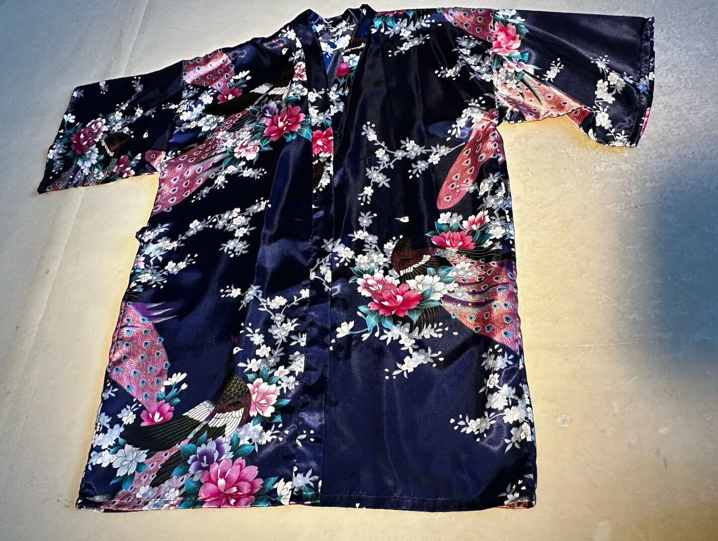 Womens Blue Floral Satin Short Kimono Sz XL Pre-o… - image 9