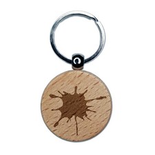 Ink Splatter Engraved Wood Round Keychain Tag Charm