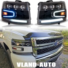 Black Fit 2007-2013 Chevy Silverado Led Projector Headlights Drl Wdynamic Lhrh