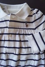 NWT Light Weight Polo RALPH LAUREN 35 Navy STRIPE 1PC L/S Romper 3M 6M 9M TWINS