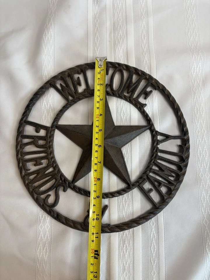 Cast Iron Welcome Friends Family Sign Rustic Barn Western Wall Decor With Star - Image 3 of 3