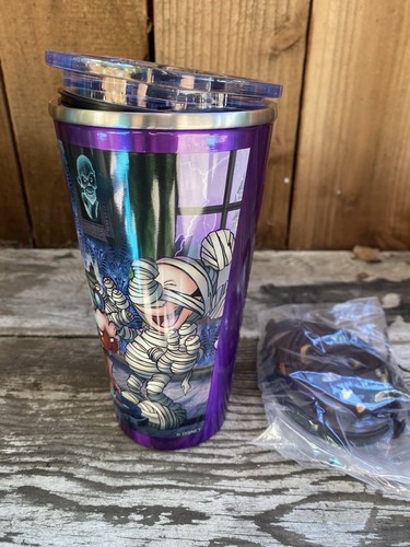NEW DISNEY PARKS MICKEY MUMMY & FRIENDS HOT COLD HALLOWEEN METAL CUP WITH STRAP