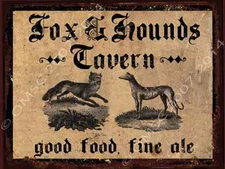 Fox and Hounds Tavern Metal Sign, Fine Ale, Good Food, Vintage Hunting Scene