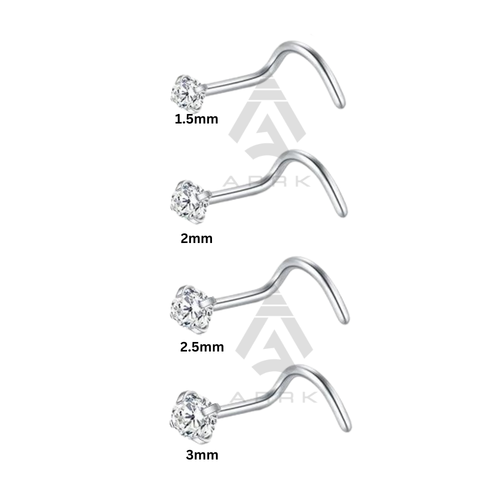 Silver Rose Gold Nose Stud Hook Screw Clear Gem Nostril Straight Curve Piercing - Picture 2 of 7