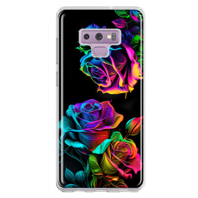 For Samsung Galaxy Note 9 Shockproof Hybrid Case, Neon Rainbow Glow Roses