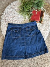Gap 1969 Blue A Line Denim Jean Knee Length Side Zip Skirt Sz 31 R Preppy