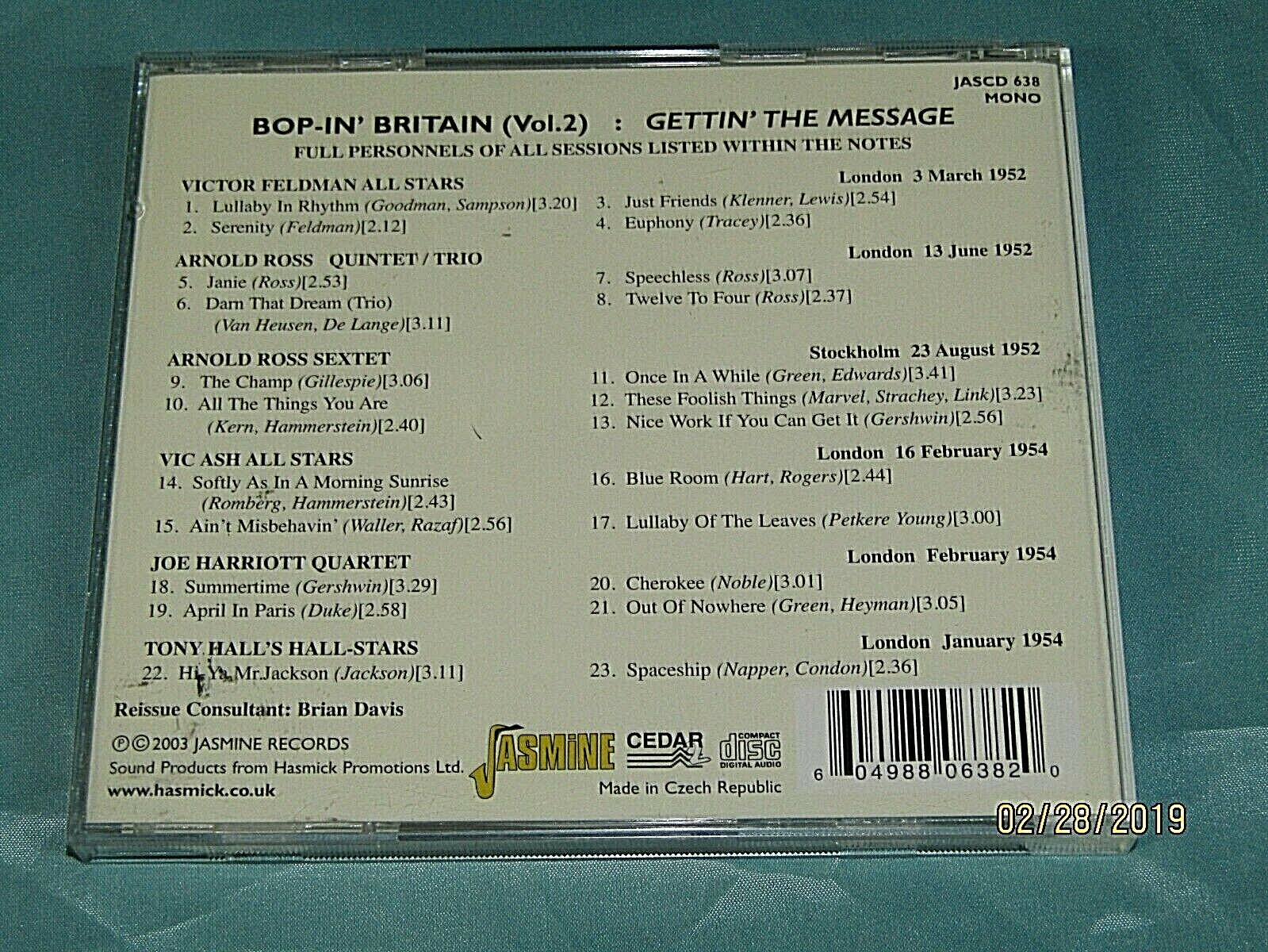 2 CD Jazz Lot: Various - Bop-in' Britian - Vol. 1 & Vol.2 - Jasmine JASCD 637