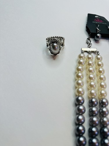 Schmuck Set Paparazzi Halskette Ohrringe Armband Ring Silber Weiß Grau Elegant - Bild 11 von 22