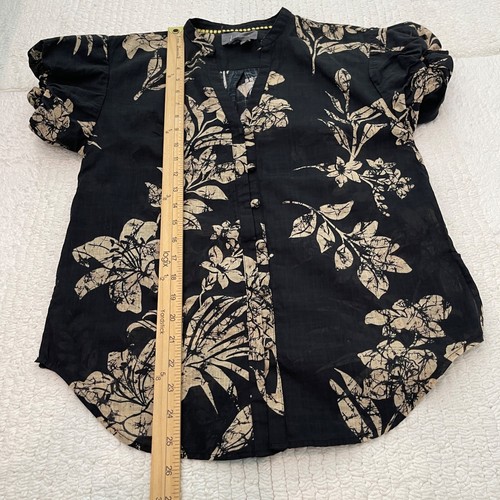 Anthropologie Top Women's XXS Bubble Sleeve Button Up Floral Black Tan Cotton - Picture 12 of 13