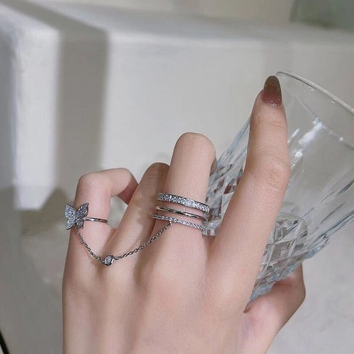 New Butterfly Tassel Rings for Women Ring Double Finger Chain Punk Rings Jewe_sh - Picture 9 of 9
