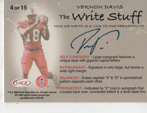 Vernon Davis 2006 Sage Hit Football The Write Stuff #4 San Francisco 49ers - Picture 6 of 12