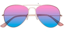 PINK-BLUE COLORED LENS AVIATOR STYLE MEN WOMEN GOLD METAL FRAME SUNGLASSES UVB