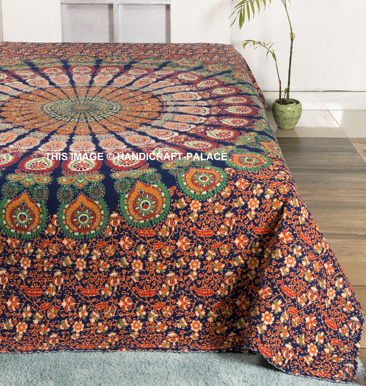 Designer Mandala Kantha`QuiltIndian Queen Bedspread Throw Cotton Blanket Gudari Designer Mandala Kantha`QuiltIndian Queen Bedspread Throw Cotton Blanket Gudari