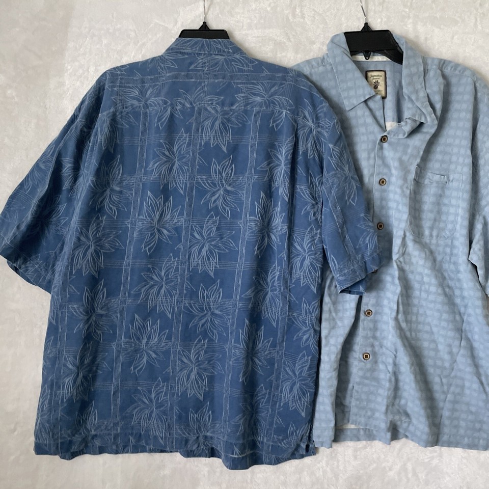 Jamaica Jaxx Mens Button Hawaiian Shirt Lot 2 XL Blue Jacquard Silk