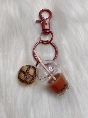 Boba Keychain Bubble Milk Tea Keychain Bag Charm Key Fob Handmade New Brown