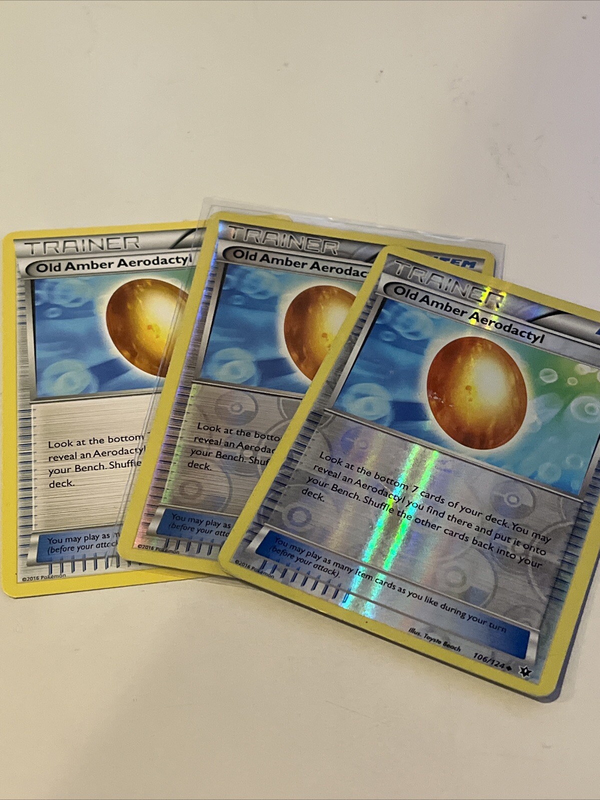 Old Amber Aerodactyl - 106/124 - Uncommon - Reverse Holo x3