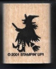 WITCH on BROOM Silhouette Moon Sky Flight Stampin' Up 2001 wood RUBBER STAMP