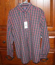 IZOD Men's Plaid Check Long Sleeve Button Down Shirt Size LG LARGE NEW w/ Tags