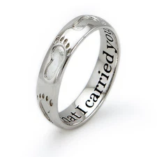 Sterling Silver 925 Footprints In The Sand Religious Ring