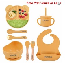8PCS Baby Feeding Set Silicone Sucker Bowl Plate Cup with Straw Kids Tableware