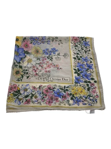 Foulard Christian Dior en soie gris à fleurs femme