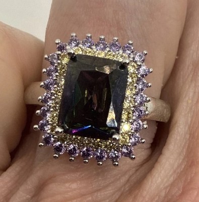 Luxus Smaragdschliff Halo Ring Midnight Rainbow Statement Schmuck