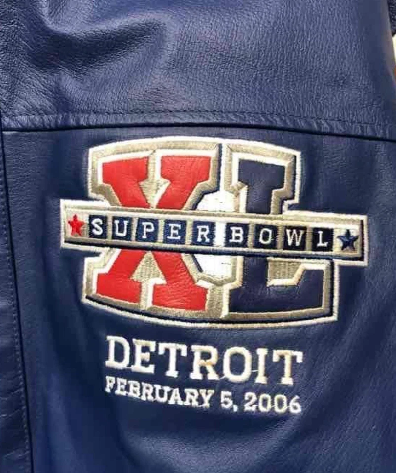 Chaqueta NFL Superbowl 40 Detroit 2006 Hombres L Cuero Carcasa Exterior Letterman Bomber Foto 2 de 4