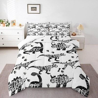 Feelyou Dinosaur Print Comforter Black And White Dino Alphabet Bedding Set For