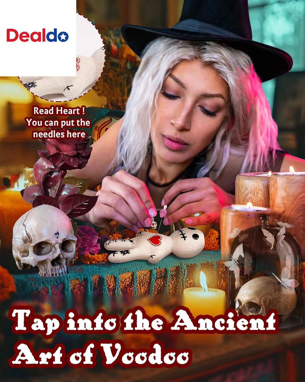 Voodoo Doll Set Include Spell Cards and 7 Pcs Stress Relief Pins, Dammit Creepy