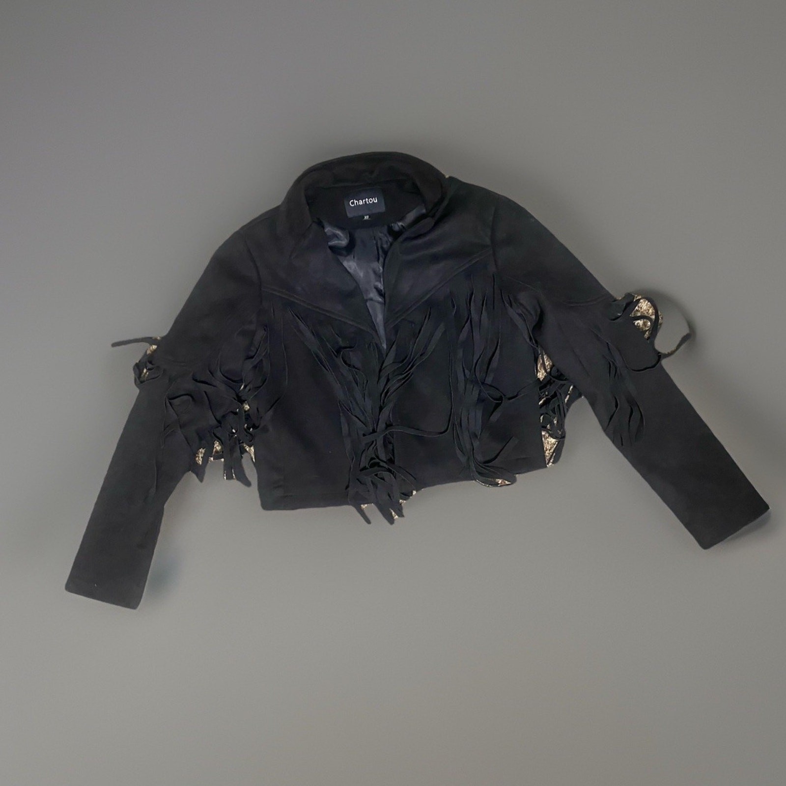 Chartou Women’s Small Cropped Faux Suede Fringe Jacket